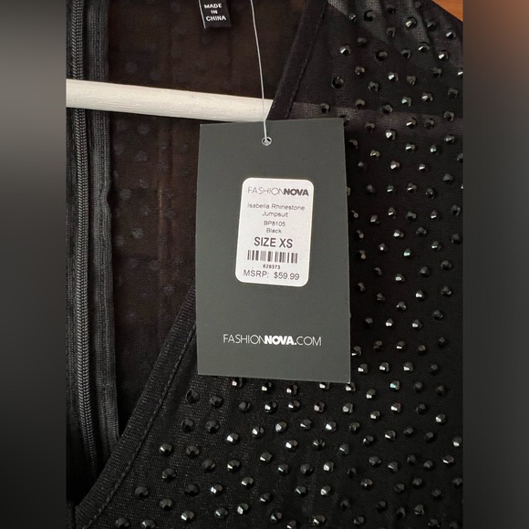 (New with tags) Rhinestone V-neck Jumpsuit - Black - Picture 6 of 9